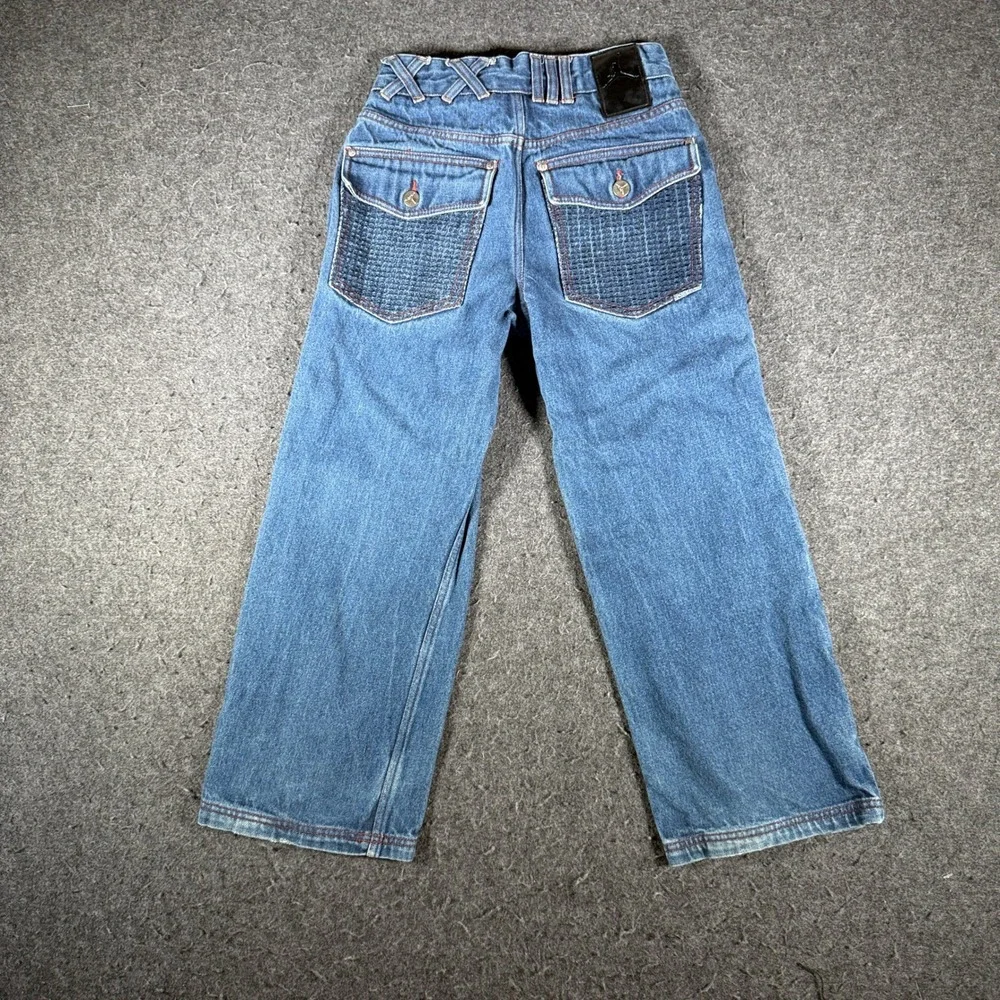Jordan Brand Kids Wide Leg Denim Jeans Blue Red Stitch Jumpman Size 10 12710